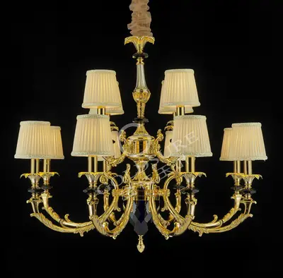 Đèn chùm cổ điển đồng màu vàng 24K, 12 bóng, Ø80 cm