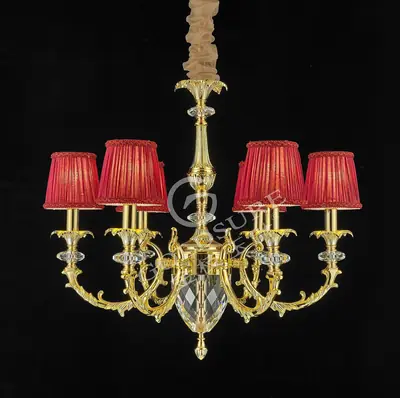 Đèn chùm cổ điển đồng màu vàng 24K, 6 bóng, Ø61 cm