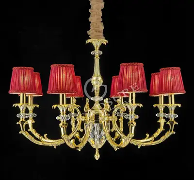 Đèn chùm cổ điển đồng màu vàng 24K, 8 bóng, Ø80 cm