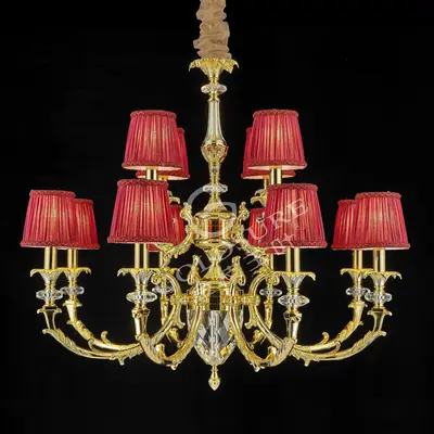 Đèn chùm cổ điển đồng màu vàng 24K, 12 bóng, Ø80 cm
