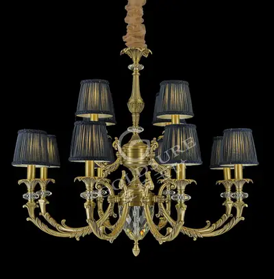 Đèn chùm cổ điển đồng màu đồng cổ kiểu Mỹ, 12 bóng, Ø80 cm