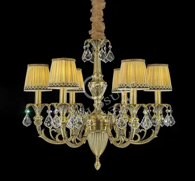 Đèn chùm cổ điển đồng màu đồng cổ kiểu Mỹ, 6 bóng, Ø61 cm