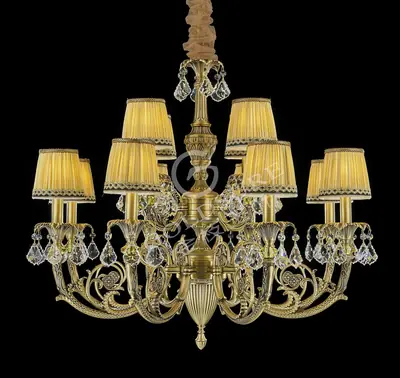 Đèn chùm cổ điển đồng màu đồng cổ kiểu Mỹ, 12 bóng, Ø82 cm