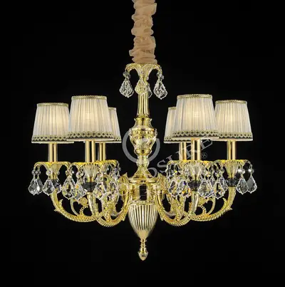 Đèn chùm cổ điển đồng màu vàng 24K, 6 bóng, Ø61 cm
