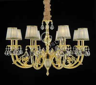 Đèn chùm cổ điển đồng màu vàng 24K, 8 bóng, Ø82 cm