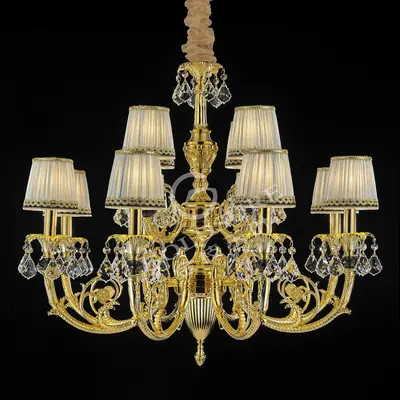 Đèn chùm cổ điển đồng màu vàng 24K, 12 bóng, Ø82 cm