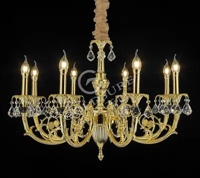 Đèn chùm cổ điển đồng màu vàng 24K, 8 bóng, Ø82 cm