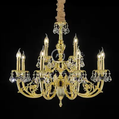 Đèn chùm cổ điển đồng màu vàng 24K, 12 bóng, Ø82 cm