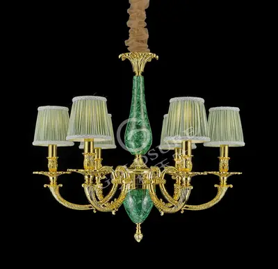 Đèn chùm cổ điển đồng màu vàng 24K, 6 bóng, Ø63 cm