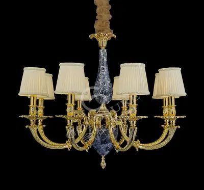 Đèn chùm cổ điển đồng màu vàng 24K, 8 bóng, Ø75 cm