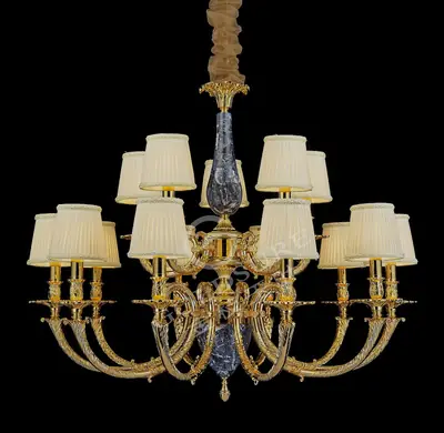 Đèn chùm cổ điển đồng màu vàng 24K, 15 bóng, Ø85 cm