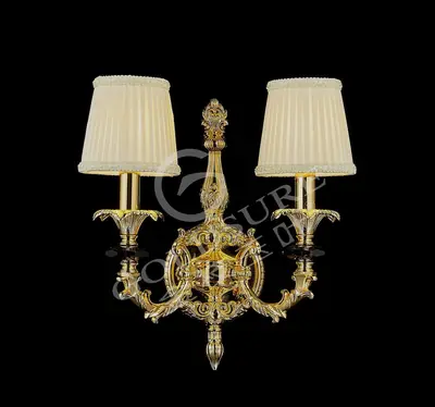 Đèn tường cổ điển đồng màu vàng 24K, 2 bóng