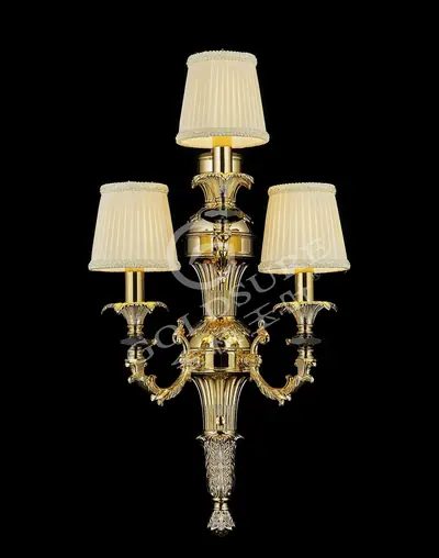 Đèn tường cổ điển đồng màu vàng 24K, 3 bóng