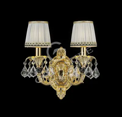 Đèn tường cổ điển đồng màu vàng 24K, 2 bóng, Ø31 cm