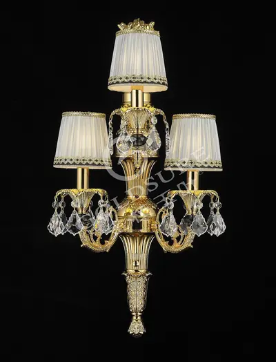 Đèn tường cổ điển đồng màu vàng 24K, 3 bóng, Ø28 cm