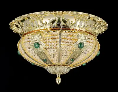 Đèn ốp trần cổ điển đồng màu vàng 24K, Ø40 cm
