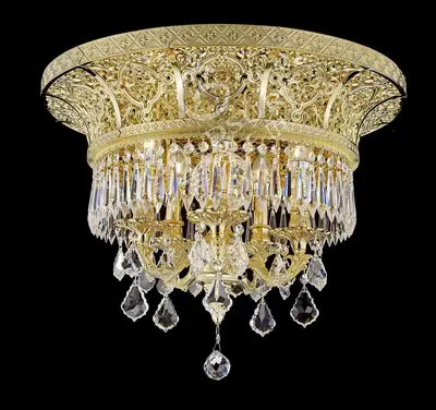 Đèn ốp trần cổ điển đồng màu vàng 24K, Ø60 cm