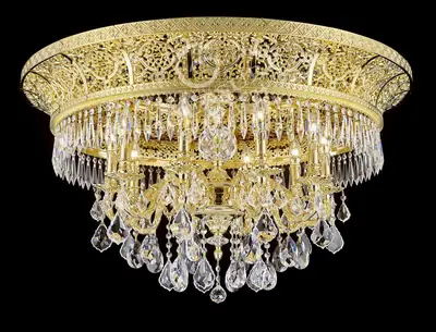 Đèn ốp trần cổ điển đồng màu vàng 24K, Ø80 cm