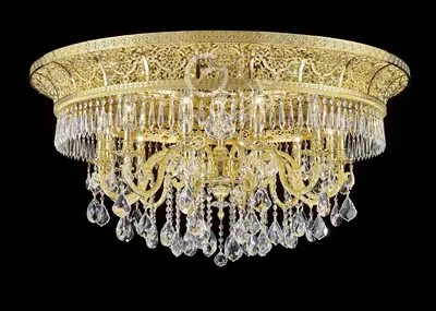 Đèn ốp trần cổ điển đồng màu vàng 24K, Ø100 cm