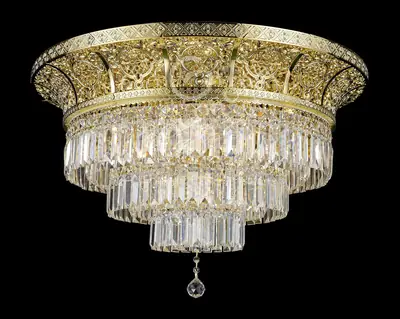 Đèn ốp trần cổ điển đồng màu vàng 24K, Ø80 cm