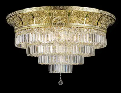 Đèn ốp trần cổ điển đồng màu vàng 24K, Ø100 cm