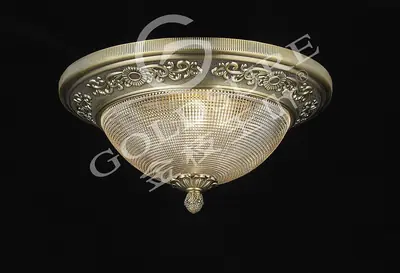 Đèn ốp trần cổ điển nhôm màu vàng cổ ánh xanh mờ, Ø36 cm