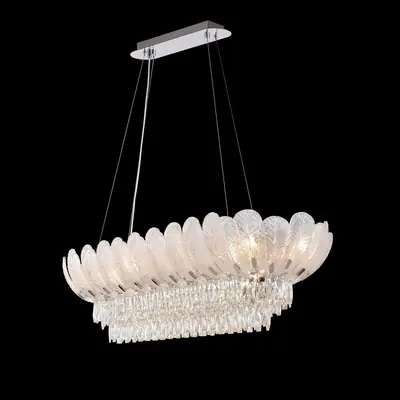 Đèn chùm tân cổ điển inox màu crom, Ø122 cm (dáng oval)