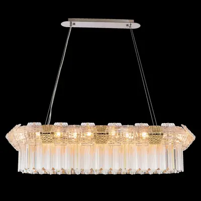 Đèn chùm tân cổ điển inox màu crom, Ø123 cm (dáng oval)