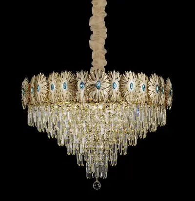 Đèn chùm tân cổ điển nhôm màu trắng Hàn, Ø80 cm