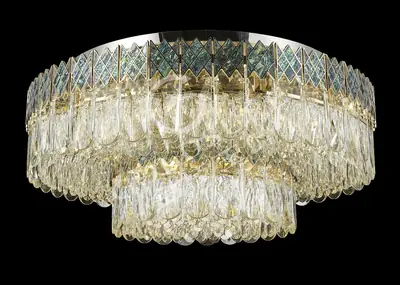 Đèn ốp trần tân cổ điển nhôm màu mạ vàng, Ø85 cm