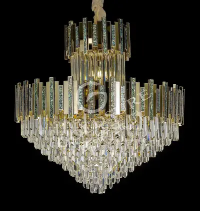 Đèn chùm tân cổ điển nhôm màu mạ vàng, Ø78 cm