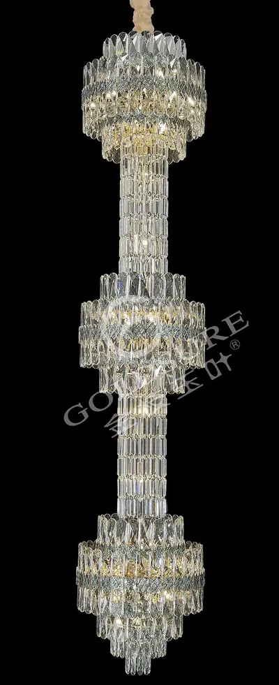 Đèn chùm tân cổ điển nhôm màu mạ vàng, Ø65 cm (đèn cầu thang)