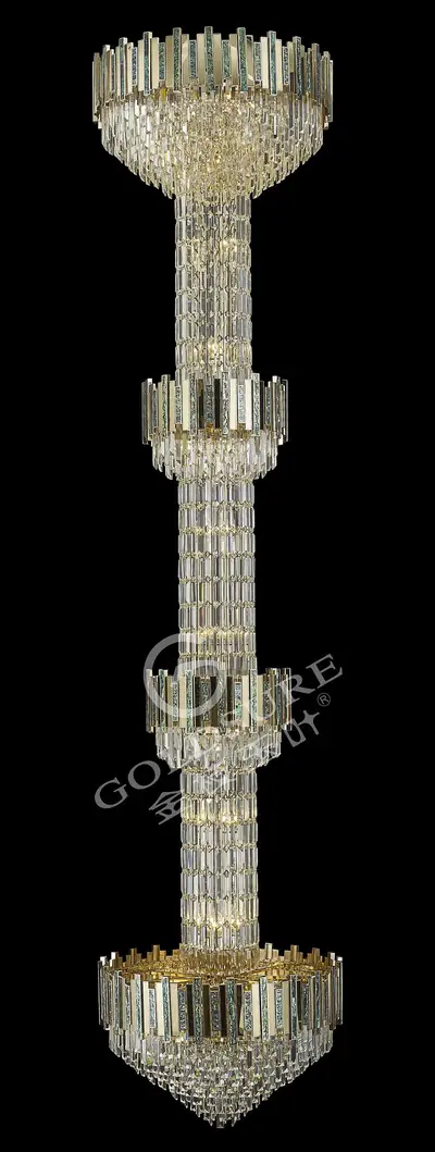 Đèn chùm tân cổ điển nhôm màu mạ vàng, Ø93 cm (đèn cầu thang)