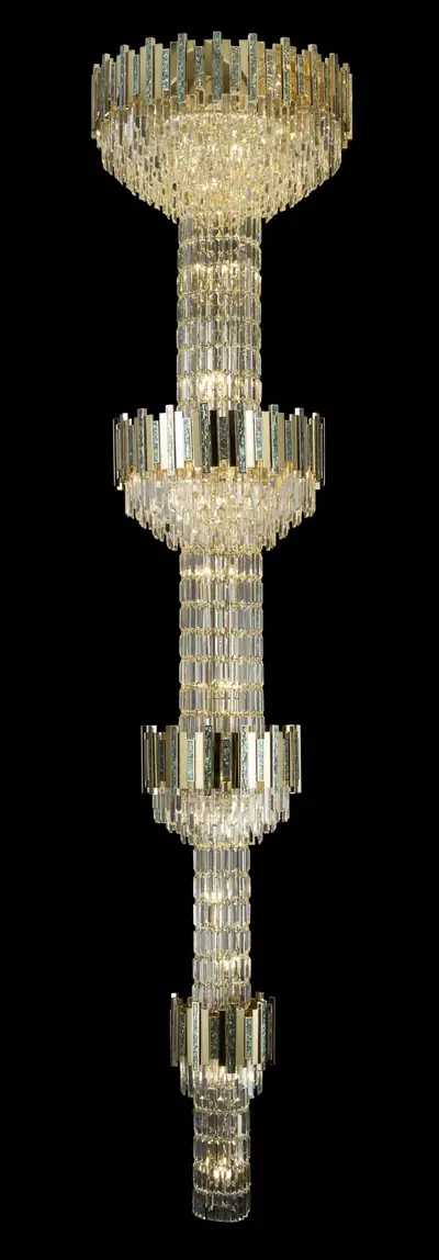 Đèn chùm tân cổ điển nhôm màu mạ vàng, Ø93 cm (đèn cầu thang)