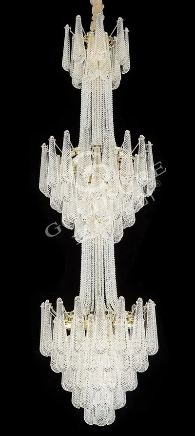 Đèn chùm tân cổ điển nhôm màu vàng Hàn Quốc, Ø60 cm (đèn cầu thang)