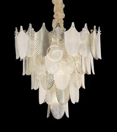 Đèn chùm tân cổ điển nhôm màu vàng Hàn Quốc, Ø58 cm