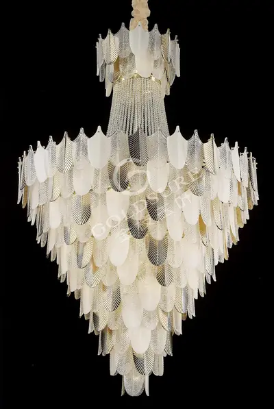 Đèn chùm tân cổ điển nhôm màu vàng Hàn Quốc, Ø125 cm