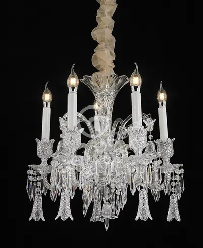Đèn chùm tân cổ điển pha lê màu crom, 5 bóng, Ø56 cm
