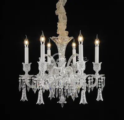 Đèn chùm tân cổ điển pha lê màu crom, 6 bóng, Ø63 cm
