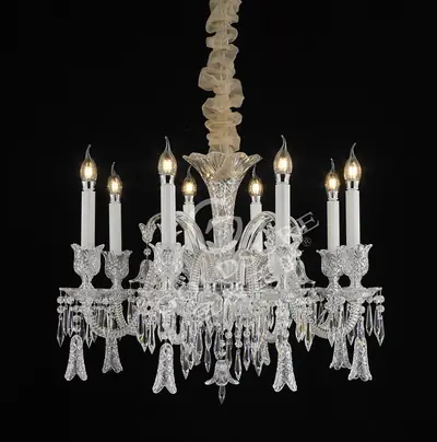 Đèn chùm tân cổ điển pha lê màu crom, 8 bóng, Ø71 cm