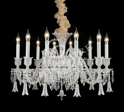 Đèn chùm tân cổ điển pha lê màu crom, 10 bóng, Ø84 cm