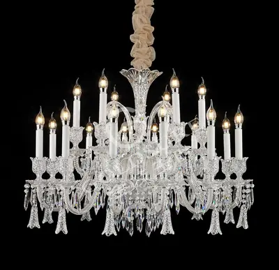 Đèn chùm tân cổ điển pha lê màu crom, 18 bóng, Ø94 cm