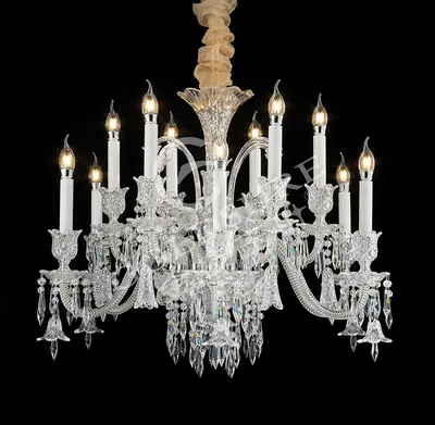 Đèn chùm tân cổ điển pha lê màu crom, 12 bóng, Ø82 cm