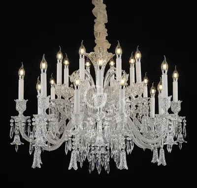 Đèn chùm tân cổ điển pha lê màu crom, 24 bóng, Ø100 cm