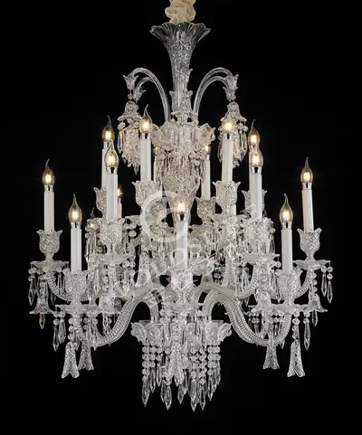Đèn chùm tân cổ điển pha lê màu crom, 18 bóng, Ø85 cm