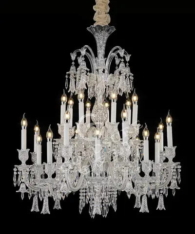 Đèn chùm tân cổ điển pha lê màu crom, 24 bóng, Ø100 cm