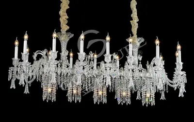 Đèn chùm tân cổ điển pha lê màu crom, 16 bóng (dáng oval)
