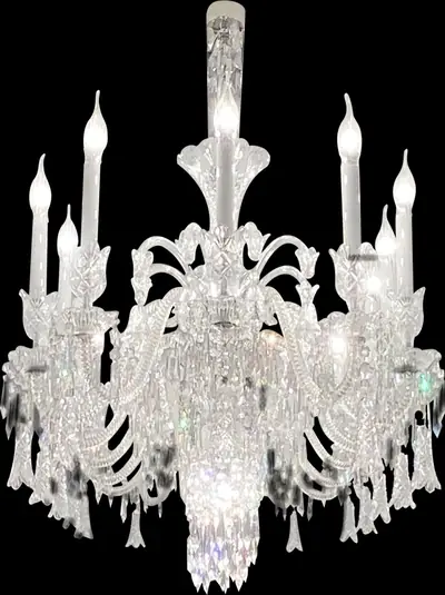 Đèn chùm tân cổ điển pha lê màu crom, 14 bóng (dáng oval)