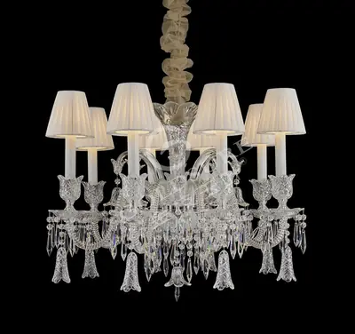 Đèn chùm tân cổ điển pha lê màu crom, 8 bóng, Ø71 cm (chao vải)