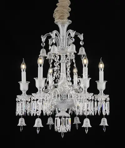 Đèn chùm tân cổ điển pha lê màu crom, 6 bóng, Ø62 cm